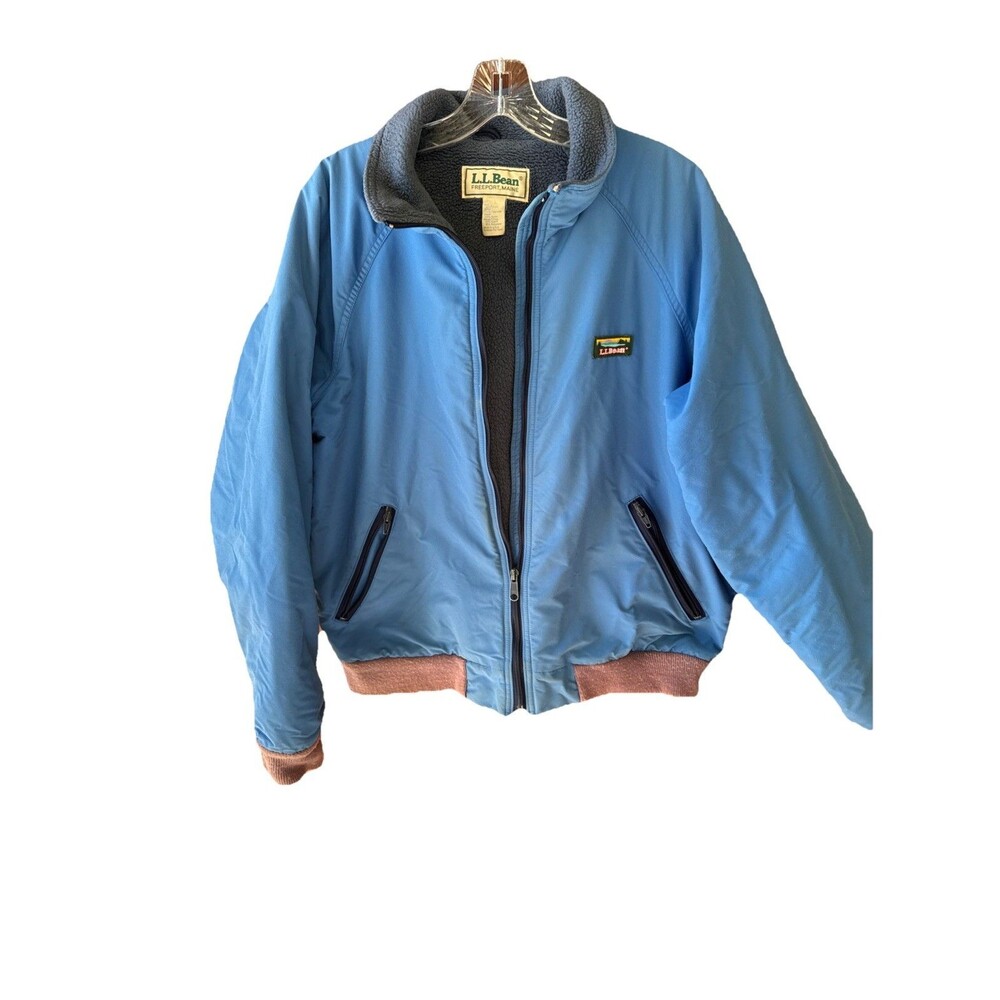 Vintage LL Bean Warm Up Jacket‎ Mens Large Blue Fleece Lined USA Made Bomber